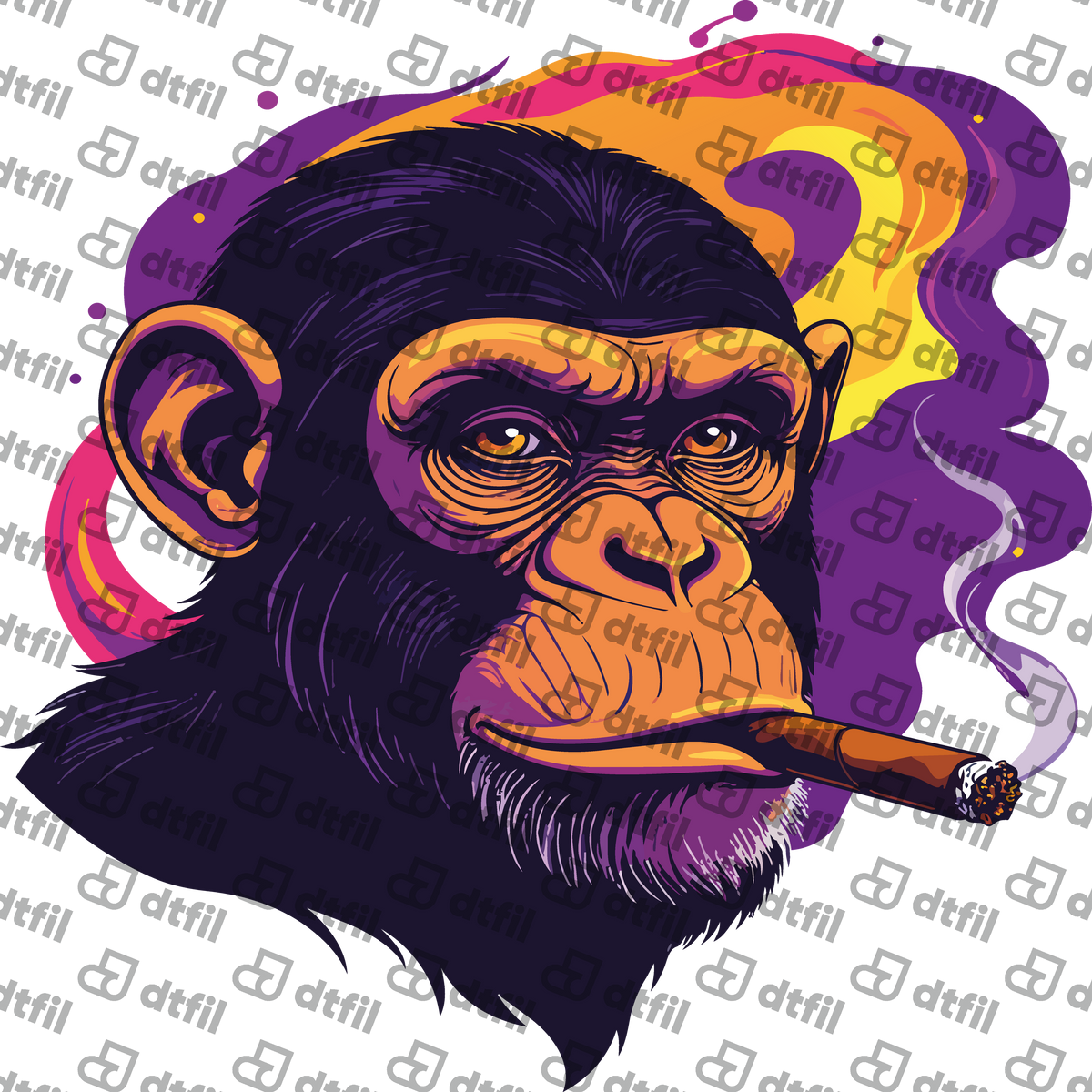 Animals - Neon Cigar-Smoking Chimpanzee Portrait