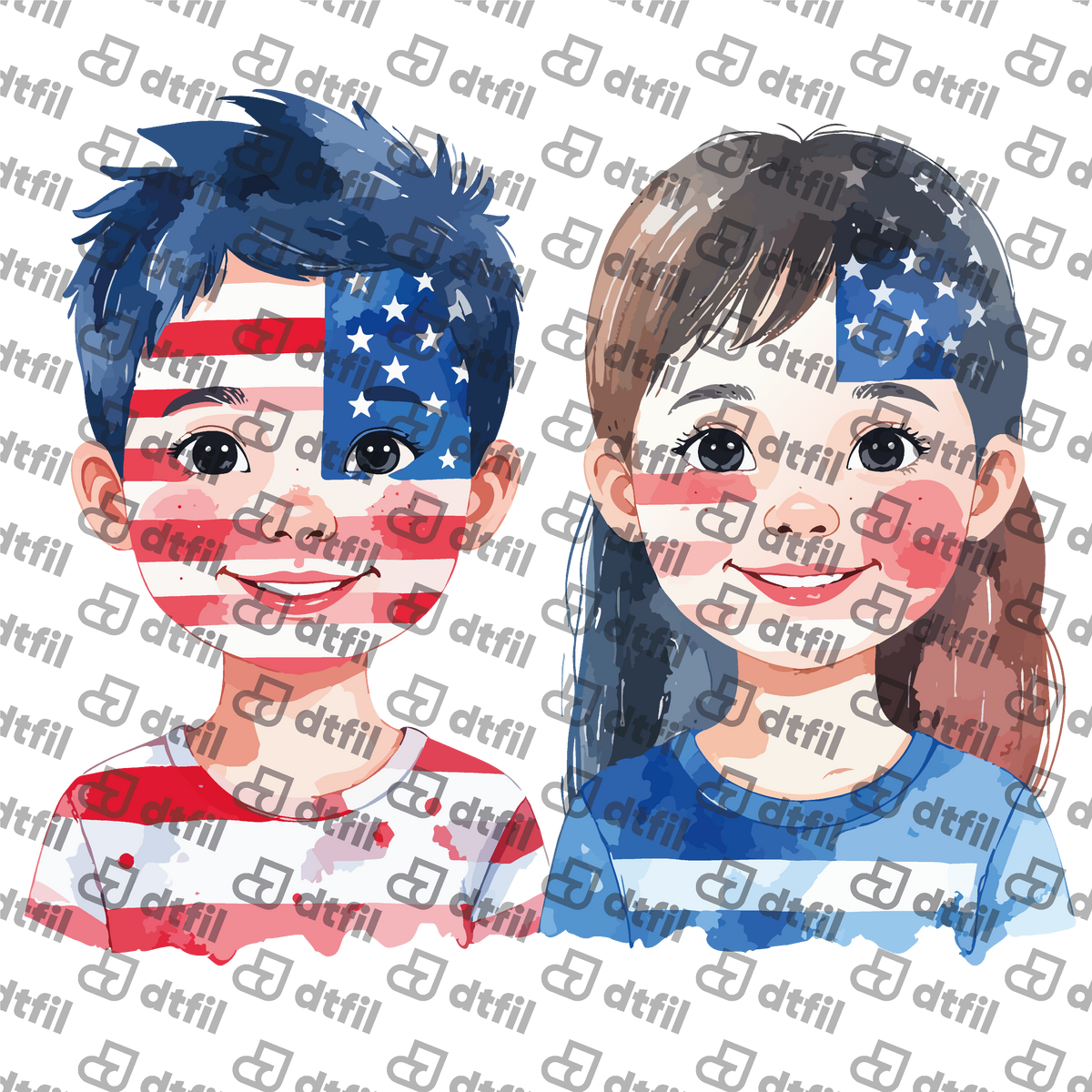 4th of July - Watercolor Patriotic Kids