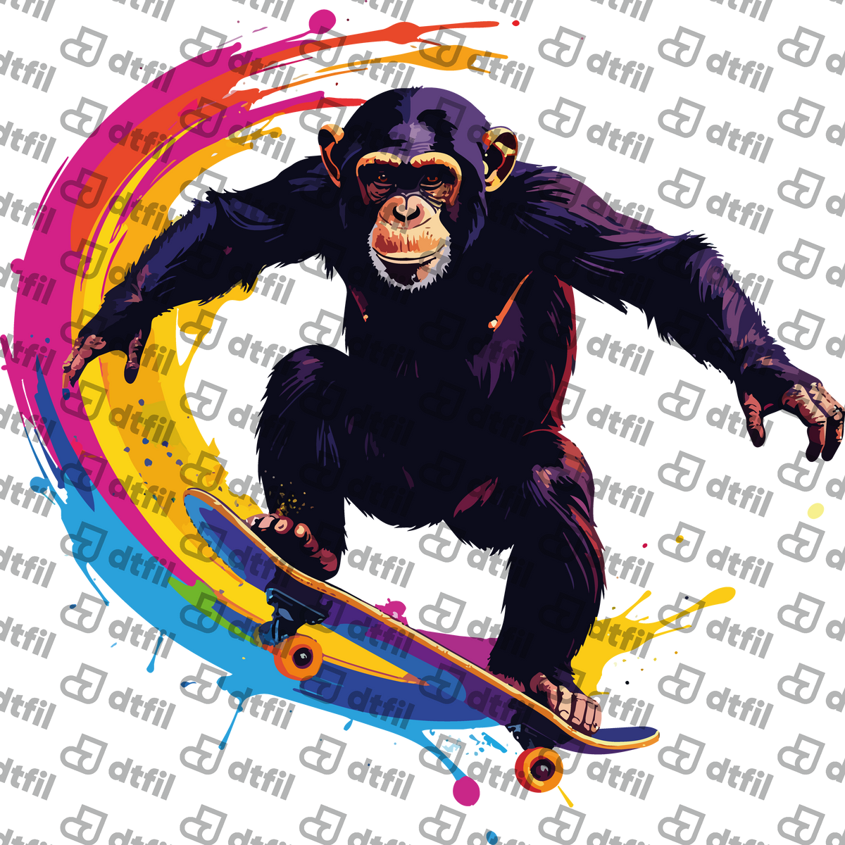 Animals - Skateboarding Rainbow Splash Chimpanzee