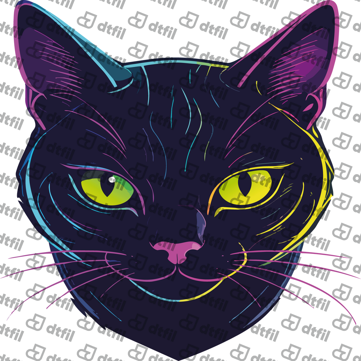 Animals - Neon Black Cat Portrait