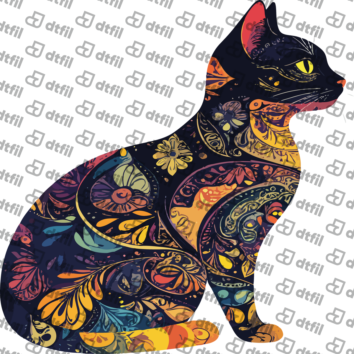 Animals - Floral Mosaic Black Cat