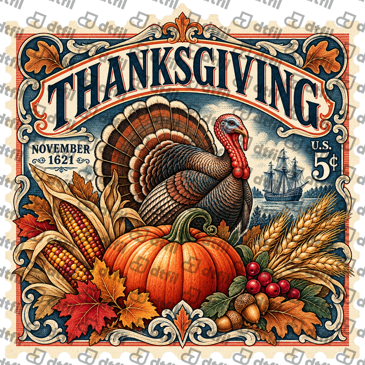 Thanksgiving - Vintage Pilgrim Harvest