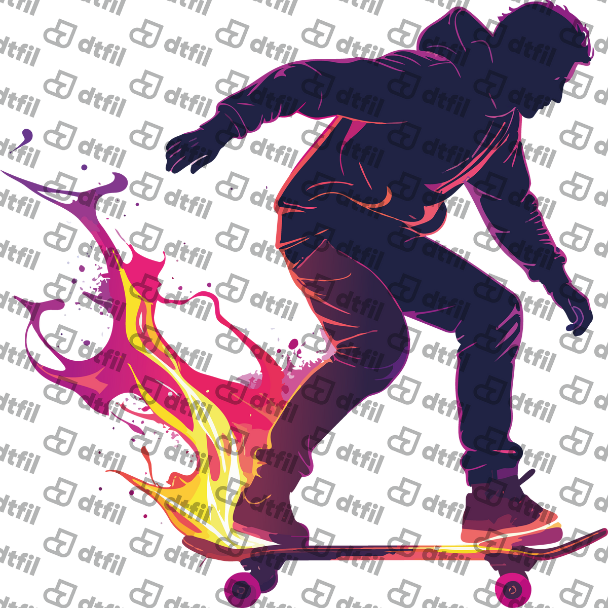 Winter Olympics - Neon Fire Skateboarder Silhouette